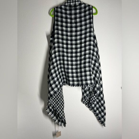 Styline BLACK WHITE REVERSIBLE PLAID VEST KIMONO One size - Picture 4 of 16